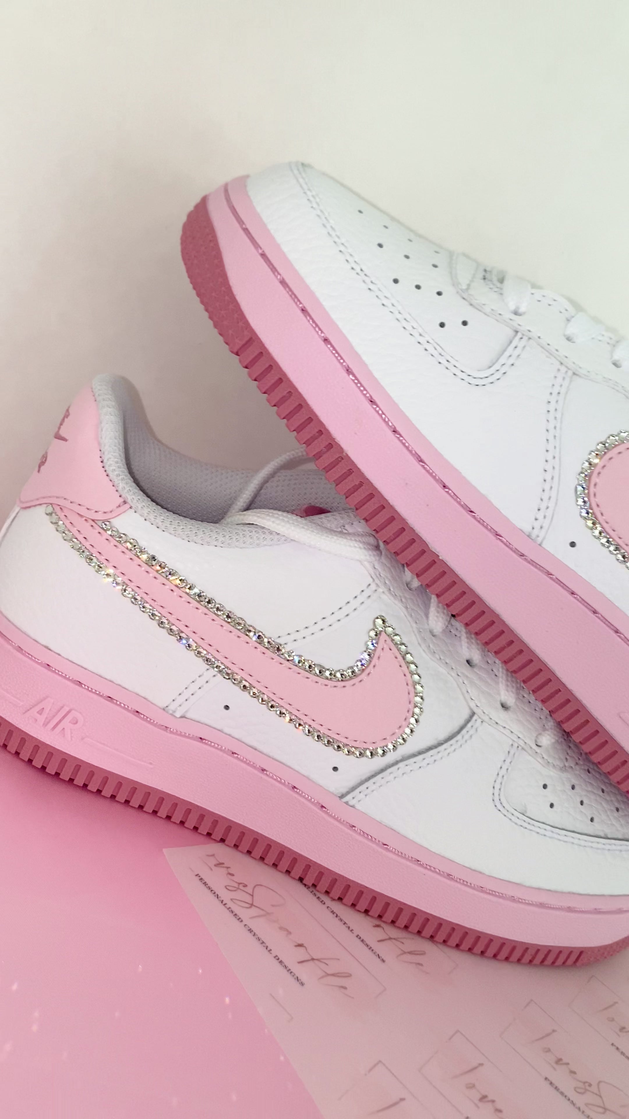 CRYSTAL NIKE AIR FORCE 1 LIGHT BLUSH TICKS Loves Sparkle