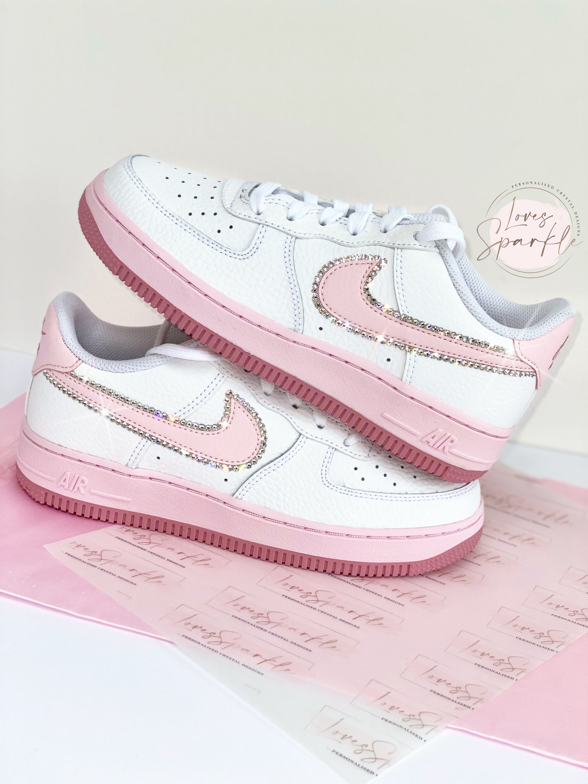 CRYSTAL NIKE AIR FORCE 1 LIGHT BLUSH TICKS Loves Sparkle