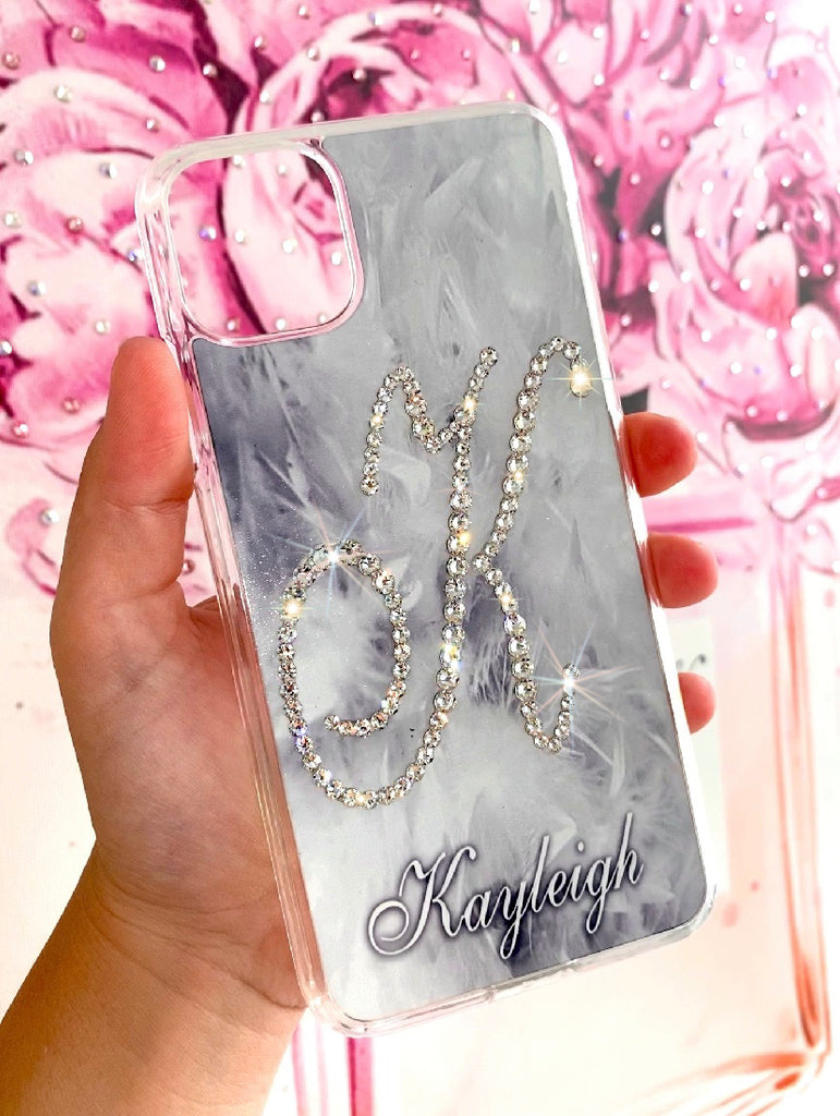 CRYSTAL INITIAL FEATHER BACKGROUND PHONE CASE