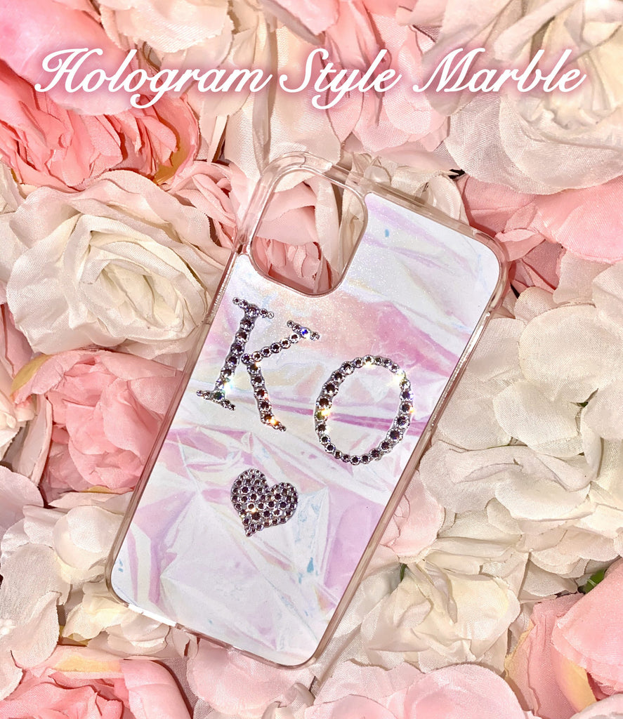 CRYSTAL INITIALS MARBLE PHONE CASE (ALL COLOURS)