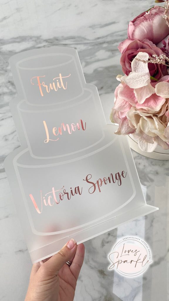 3 Tier Personalised Wedding Cake Flavour Menu Engraved Freestanding Plaque