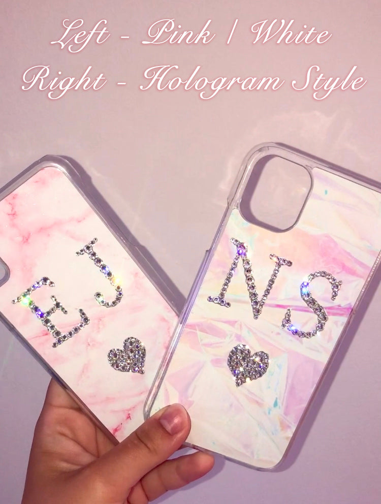 CRYSTAL INITIALS MARBLE PHONE CASE (ALL COLOURS)
