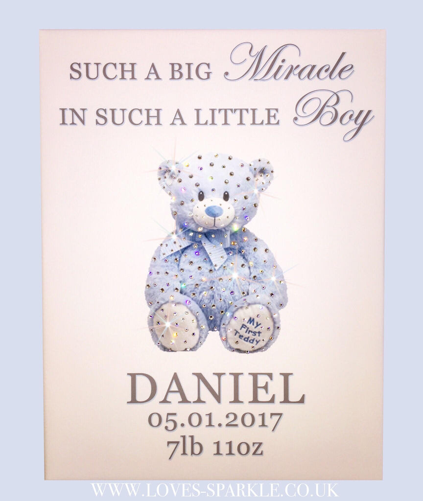 MIRACLE QUOTE TEDDY BEAR SWAROVSKI CRYSTAL CANVAS