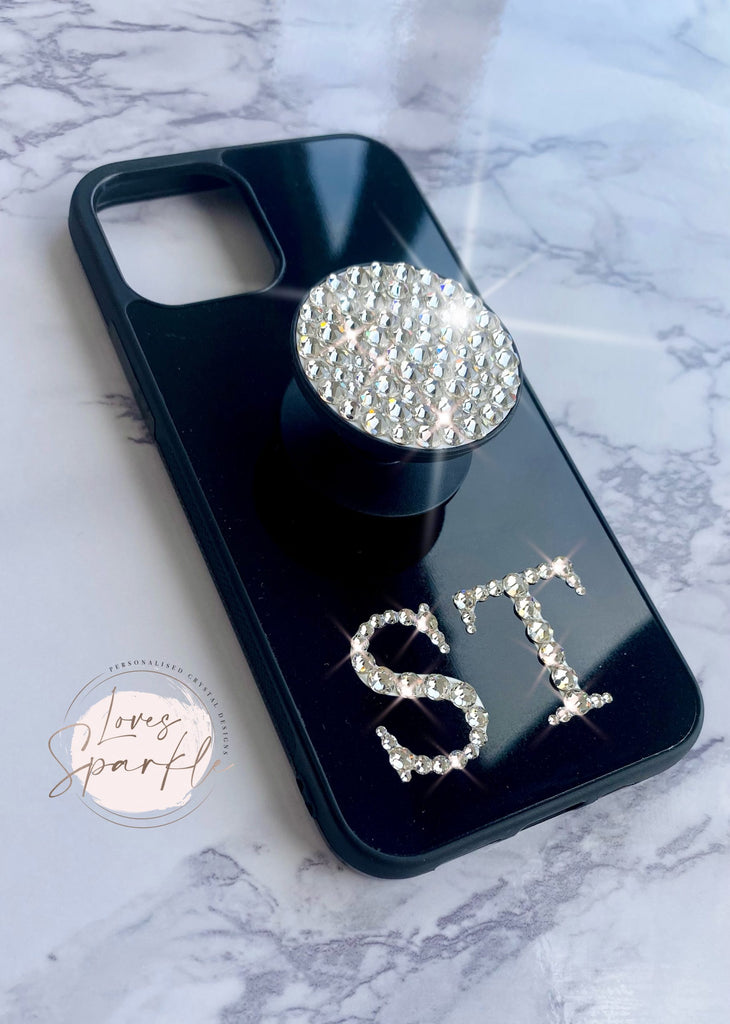 CRYSTAL INITIALS PHONE CASE + MATCHING CRYSTAL GRIP BUNDLE (All Colours)